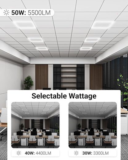 Sunco 20 Pack 2x2 Edge-Lit Frame LED Panel Lights, Drop Ceiling Flat Light Fixture, 5500 LM, Selectable Features, 30W/40W/50W, 4000K/5000K/6000K, Dimmable (0-10V) ETL