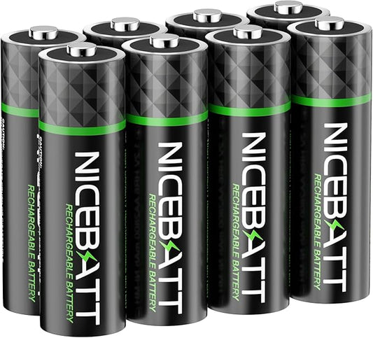 NICEBATT Rechargeable aa Batteries 2800mAh, Premium NiMH Double A Battery Low Self Discharge -8 Count