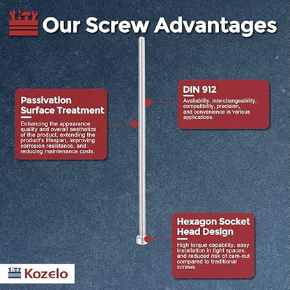 Kozelo 4pcs Socket Head Cap Screws - [M3-0.5 x 125mm] 304 Stainless Steel Allen Socket Drive for Electrical Motor 3D Printing Fan Engine Replacement Use, Silver