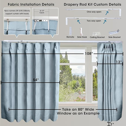 SmartWings Automatic Curtain Opener with Drapery, Motorized Vertical Blinds with Remote, Electric Closet Doors Sliding Panels Compatible with Alexa Google Homekit, 90% Blackout Light Blue