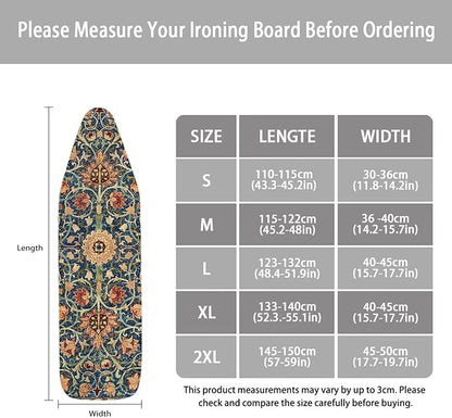 ZCFYGDX Vintage Flower Print 15 x 54 Ironing Board Covers Nylon Buckle Straps Fasteners & Elastic Edge Stain Resistant Breathable,Suitable for Multi-Size Iron Board Relaxing Ironing Experience