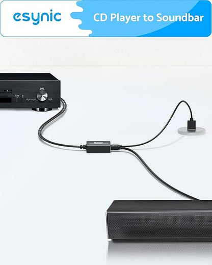 eSynic RCA to Optical Audio Converter-7ft Cable Long-Only from RCA to SPDIF Toslink-Not Bi-Directional-Easy to Setup-Aluminum Alloy Analog to Digital Audio Adapter for CD Player to Optical Soundbar