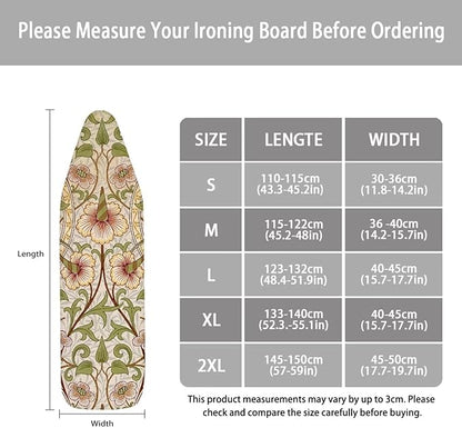 ZCFYGDX William Morris Art Ironing Board Covers,Stain Resistant & Anti-Scorch Elastic Edges Nylon Buckle Straps Hook & Loop Fastener Strap,Easy Install of Protective Decorative Cover 15x48 Inch