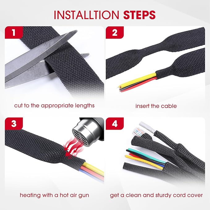 Sonoreboom 2 in 1 Heat Shrink Braided Sleeving Fabric Tubing-Ideal fit Irregular Shape Hose/Cable/Wire (3/4"(19mm), 32FT)