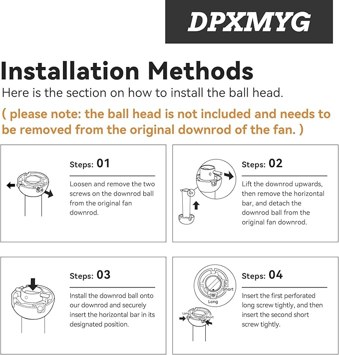 DPXMYG 16 inch Ceiling Fan Downrod with Extension Cord, Black Downrod for Ceiling Fan, 1 inch Outside Diameter, Ceiling Fan Boom Suitable for a Wide Range of Fans (Black, Not Threaded)