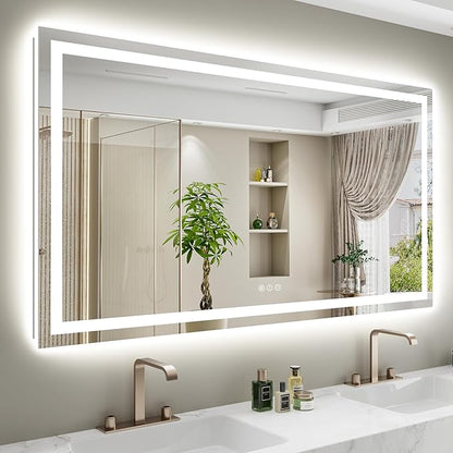 YEELAIT 60x38 Inch LED Bathroom Mirror with Lights Front and Backlit Lighted Vanity Mirror for Bathroom Wall with 3 Colors Dimmable Anti-Fog Memory Shatter-Proof IP54 Waterproof Horizontal/Vertical