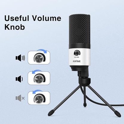 FIFINE USB Podcast Microphone,PC Computer Recording Mic for Desktop Laptop,Studio Condenser Microphone with Volume Knob for Voice-Over, Vocals, Online Meeting, YouTube-K669W
