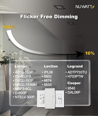 NUWATT 12 Pack 4 Inch Square Ultra-Thin LED Recessed Lighting, Selectable 2700K/3000K/3500K/4000K/5000K, 630 Lumens Dimmable, IC Rated, Black Slim Panel Light, Canless Wafer Lights, Metal J-Box
