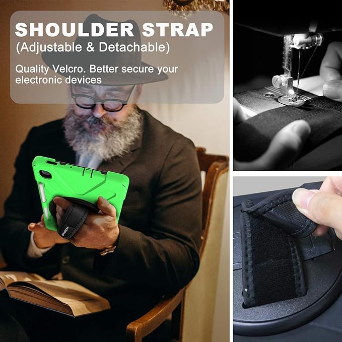 BRAECN for Samsung Galaxy Tab S6 Lite 10.4 Case, Heavy Duty Shockproof Case with Hand Strap, Shoulder Strap, Kickstand, S Pen Holder for Galaxy Tab S6 Lite 10.4 Inch SM-P620/P610 2024/2022/2020-Green