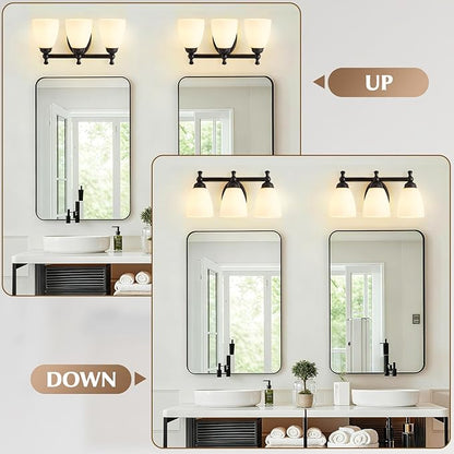 EJIAXIN Vanity Lights for Bathroom, 3-Light Modern Vanity Light Over Mirror Black Bathroom Light Fixture Bedroom Wall Sconces Lighting for Living Room Cabinet