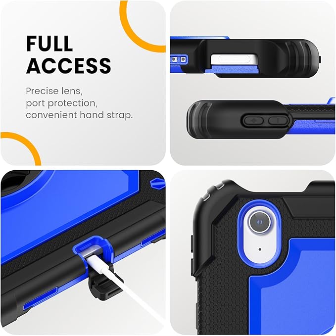 timecity Case for iPad Air 11 Inch M3/ M2 (2025/2024), 360° Rotating Stand, Pencil Holder & Wireless Charging, Shockproof with Screen Protector & Shoulder Strap - for Designers, Dark Blue
