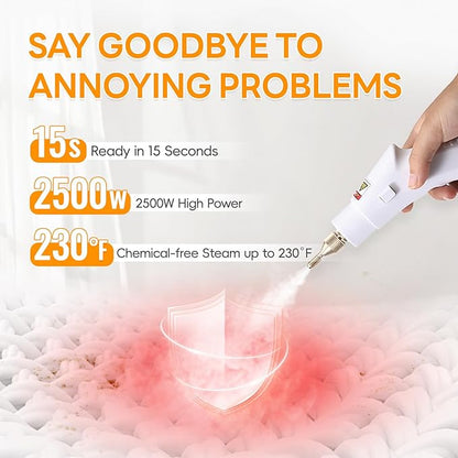 Heavy Duty Handheld Steam Cleaner, 15s Heat-Up, 9-Level Adjustable 2500W Pressurized Steamer for Cleaning with 14 Accessories, Multipurpose Portable Steam Cleanr for Home, Car, Grease, Grout（Orange）