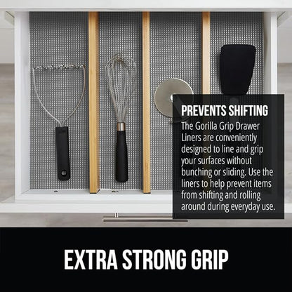 GORILLA GRIP powerGRIP Drawer Shelf and Cabinet Liner, Thick Strong Hold, Non-Adhesive Liners Protect Kitchen Cabinets and Cupboard, Bathroom Drawers, Easy Install, Breathable Mat, 12" x10', Gray