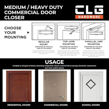 CLG HARDWARE Medium/Heavy Duty Commercial Door Closer DC7016 - Surface Mounted, Grade 1- ADA & UL 3 Hour Fire Rated, Adjustable Size 1-6 for Entrances & Aluminum Storefronts - US10B Dark Bronze