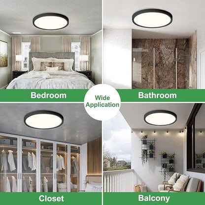 15.8 Inch Dimmable LED Flush Mount Ceiling Light, 32W, 3480LM, 3000K/3700K/4000K/5000K/6000K, Round Flat Panel Low Profile Ceiling Light Fitures for Hallway, Kitchen, Bedroom, 4PK Black