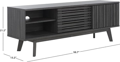 SAFAVIEH ESMA TV Stand for up to 65" Flatscreen – Distressed Black, Sliding Doors with Interior Storage, Entertainment Media Console (MED9640E)