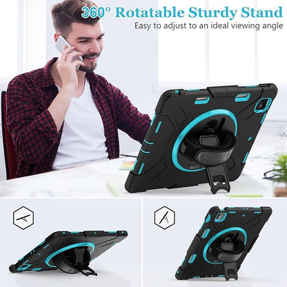 Case for iPad Pro 12.9 2022/2021/ 2020/2018: Cover for iPad Pro 12.9 6th/ 5th/ 4th/ 3rd Generation with Screen Protector- Stand- Pencil Holder- Handle- Shoulder Strap Mint Green