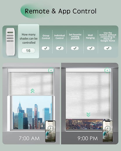 Yoolax Motorized Blinds App Control, Light Filtering Motorized Shades for Windows, Cordless Automatic Roller Shades for Bedroom Living Room Office(Light Filtering Jacquard White, 43" W x 72" H)
