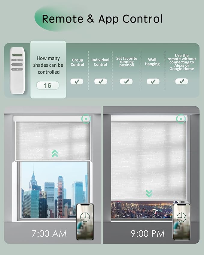 Yoolax Motorized Blinds App Control, Light Filtering Motorized Shades for Windows, Cordless Automatic Roller Shades for Bedroom Living Room Office(Light Filtering Jacquard White, 22" W x 72" H)