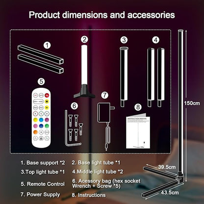 Tyute LED Corner Floor Lamp, 68+ Scenes, 16 Million Colors Corner Light with App & Remote Control, 65” Smart RGB Ambient Lighting with Music Sync, Mood Lighting for Bedroom, Living Room, Gaming Room