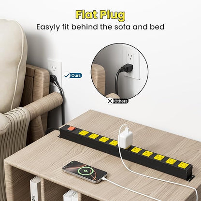 10 Outlet Metal Power Strip with 2100J Surge Protector, Heavy Duty 15FT Extension Cord, Wide Spaced Outlets and Wall Mount for Garage, Workshop, Industrial, Home (15ft)
