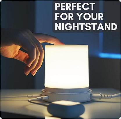 Macally Small Bedside Lamp with USB Ports (USB C + A) - Fast Charging Bedside Light and 3 Way Dimmable Touch Lamp for Nightstands - Great as a Night Light and Charger for Bedrooms