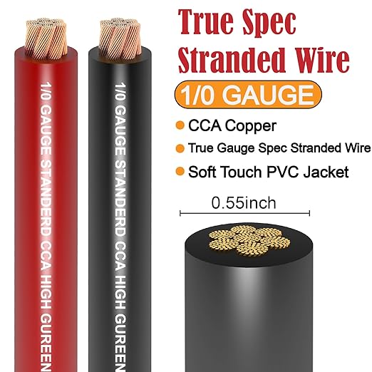 1/0 Gauge Wire Copper Clad Aluminum CCA (20Ft Each Black/Red) Primary Automotive Wire,Battery Cable for Car Audio Speaker,Solar,RV Trailer Amp Wiring