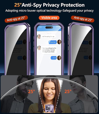 [360° Rotatable CD Stand & Built-in Privacy Screen] Magnetic Case for iPhone 14 Pro Max[Compatible with MagSafe&Full Signal]Mil-Grade Shockproof Full body Anti-Spy Cover for 14 Pro Max-Purple