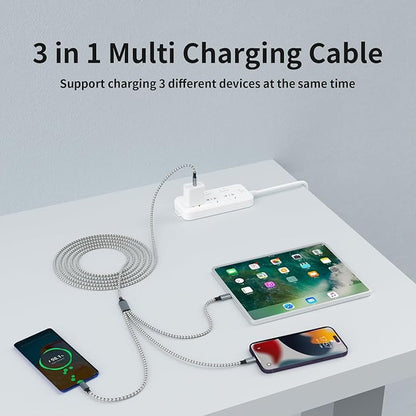 USB C Multi Charging Cable, (2 Pack 4FT), 3 in 1 Charging Cable Nylon Braided Universal Charger Cable with Type-C, Micro USB,IP Port for iPhone16/15 Series/Cell Phones & Pads and Other Devices