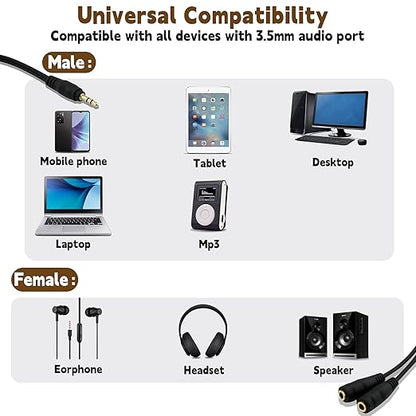 ONXE 2-Pack Gold Plated 3.5mm Stereo Jack Splitter Cable Adapter Connectors ,3.5mm Male To 2 X Female - for Connecting External Speakers or Use Both Output for Speakers For Ipod, Mp3 Player