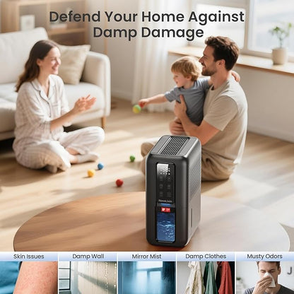 Dehumidifiers for Bathroom with Moisture Absorber Bag Reusable, 68 OZ Water Tank Portable Quiet Dehumidifier for Bedroom with Auto Shut Off, 7 Colors LED Light for Home, RV, Garage, apartment, Black