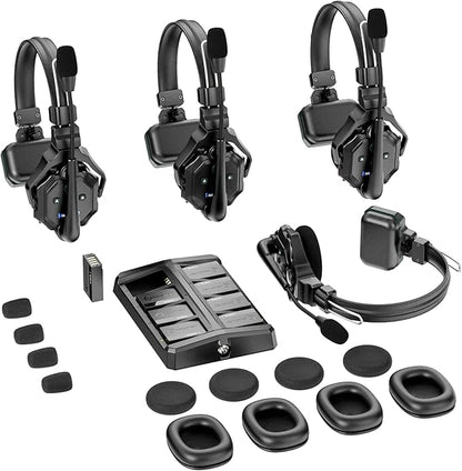 Hollyland Solidcom C1 Wireless Headset Intercom System 4-Person Full Duplex 1100ft Team Communication Group Talk Single-Ear Headset with 1 Master & 3 Remote Headsets