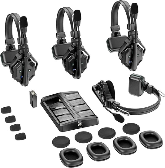 Hollyland Solidcom C1 Wireless Headset Intercom System 4-Person Full Duplex 1100ft Team Communication Group Talk Single-Ear Headset with 1 Master & 3 Remote Headsets