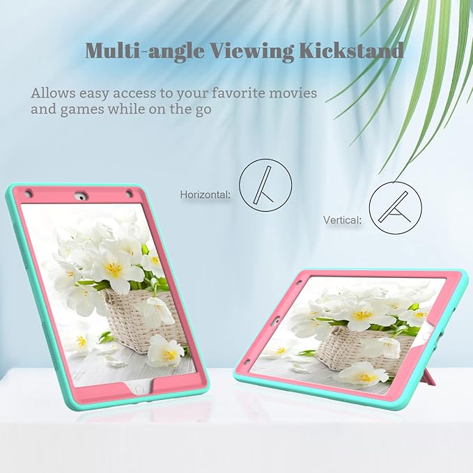 Rantice iPad 9th Generation Case, iPad 8th/7th Generation Case, iPad Case with Kickstand and Pencil Holder for iPad 10.2 Case(Mint Green+Rose)