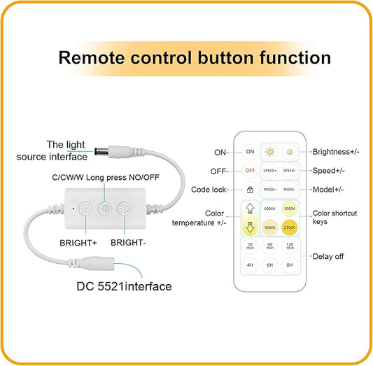 Pandery CCT LED Controller Kit,iOS/Andriod App Control 2.4G RF Wireless Remote Control,CCT LED Controller/Dimmer,for 2PIN CCT LED Strip Light,with Timing Function,Music Mode,Group Control