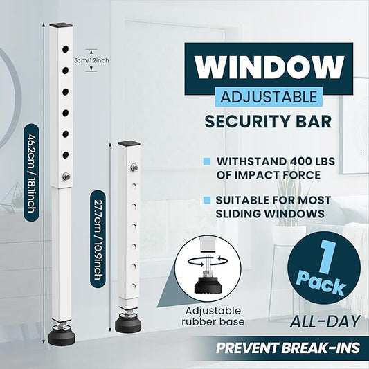 Gadgetzan 1 Pack Window Security Bars Adjustable 11"-18",Portable Short Sliding Window Lock Bar for Child Safety/Anti-Theft,Window safety lock with Rubber Base for Vertical and Horizontal Window-White