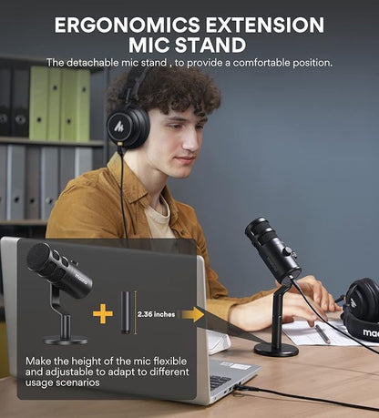 MAONO USB Dynamic Microphone, Podcast Recording Microphone with Gain Knob, Plug & Play, Metal Structure, Voice-Isolating Technology, Cardioid Studio PC Mic for Streaming, Vocal, Home Studio-PD100U