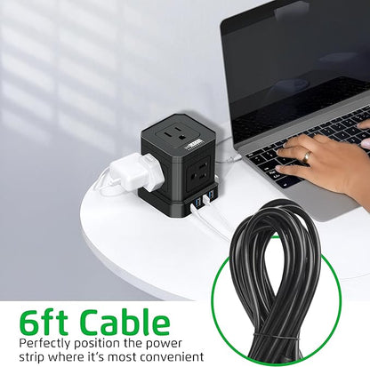 Cube Power Strips with Surge Protection, 6ft Extension Cord with Multiple Outlets, 5 Ac Plugs, 3 USB, 1 Usbc Fast Charging Power Strip with USB Ports, Mountable On/Off Switch Charging Station