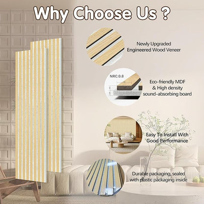 ARMURO Wall Panels for Interior Wall Decor, 2-Pack Slat Wall Paneling, Oak Wood Veneer Acoustic Wall Panels - Wall Slats 12.6" W x 94.5