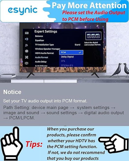 eSynic Portable Optical to RCA Adapter-Volume Control-Built in Voice Amplifier Chilp- 192kHz DAC Converter with 7ft Cable-Plug & Play- for Gaming Console/Blu-Ray/DVD/HDTV to R/L Stereo Audio System