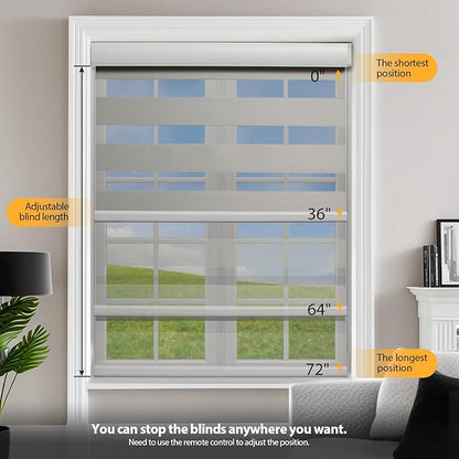 MUSCLEAREA Motorized Blinds with Remote, Cordless Automatic Zebra Shades, Smart Blind for Windows, Grey, 33 x 72