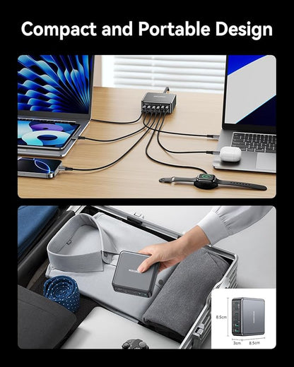 270W USB C Charger Block, Rocoren 6 Port Multi USB-C Charging Station,100W PD Fast USBC Gan Charger Station Hub Dock for Multiple Devices, Laptop Type C for MacBook/iPhone 17/iPad/Galaxy S25 (Black)