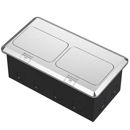 KYHSHJ Dual Pop-Up Floor Electrical Outlet Box Kit，20 Amp Stainless Steel GFCI TR Receptacle Outlet，3-Port RJ45 Datacom Receptacle，Silver