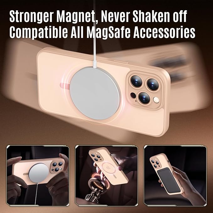 Designed for iPhone 12 Pro Case, Compatible with MagSafe, with Privacy Screen Protectors X2, [Camera Protection] [15FT Military Drop Protection] Shockproof Phone Case, 6.1", Light Brown