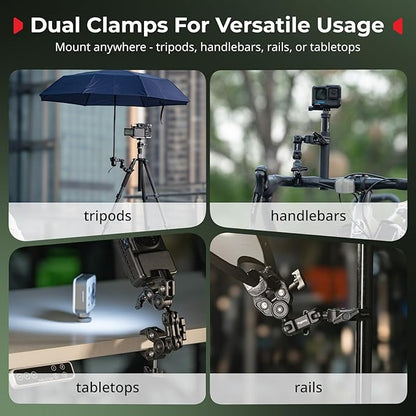 SMALLRIG Double Super Clamp Mount with Magic Arm, 360° Ballhead Pole Clamp for Umbrella, Chair Monitor Desk Photo Studio Light Stand, Photography Reflector, Motorcycle,Tripod Mount for Cross Bar
