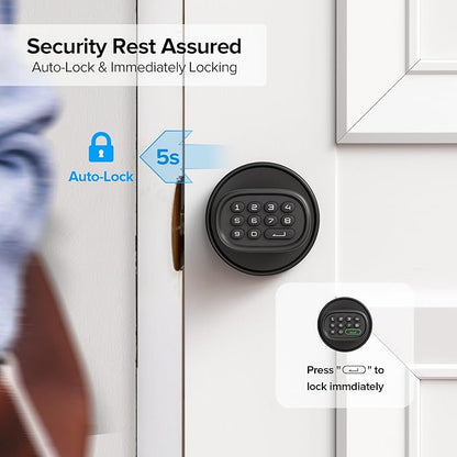 ThorBolt Fingerprint Door Knob, Keyless Door Knob with Keypad Biometric Electronic Thumbprint, Auto-Lock for Interior Doors for Bedroom, Home, Office, Garage, 4xAA Alkaline (NOT Included), MD1 Black