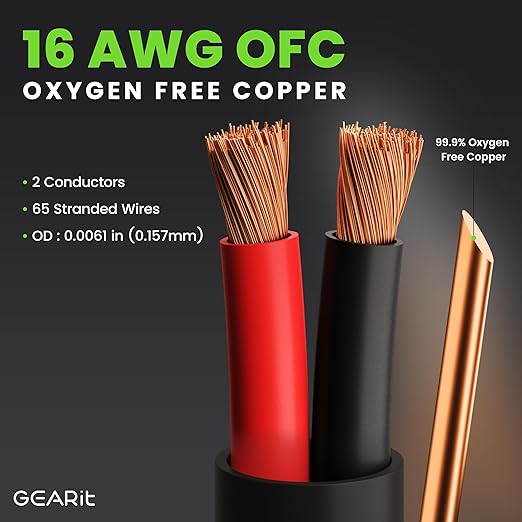 GEARit Outdoor Speaker Wire CL3 Rated, 16 Gauge Speaker Wire, Speaker Cable 100 ft for Outdoor Speakers, Patio, Garden, Backyard Audio, Direct Burial in Ground/in Wall, OFC (Black, 2-Conductors)