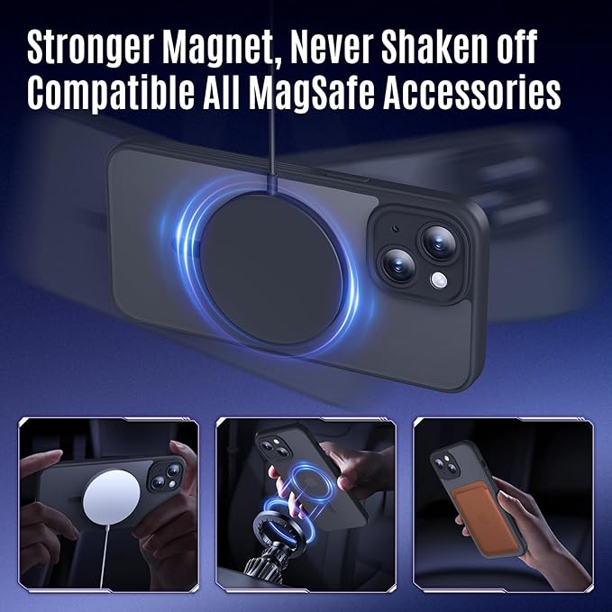 Designed for iPhone 14 Case, Compatible with MagSafe, with Privacy Screen Protectors X2, [Camera Protection] [15FT Military Drop Protection] Shockproof Phone Case, 6.1", Black