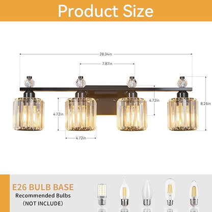 FDPBY Bathroom Vanity Lights 4-Light Plating Black Modern Crystal Vanity Light Fixtures Over Mirror Crystal Bathroom Vanity Lighting Fixtures