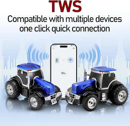 Tractor Head Bluetooth Speaker – unique Bluetooth car speaker with HD stereo, TWS pairing, LED party lights, portable wireless outdoor speaker, car model decoration, and a great gift for men(Blue)